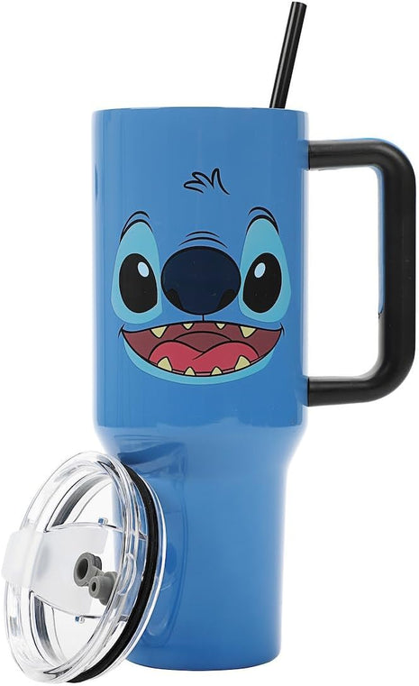 Bioworld Disney Stitch Face 40 Oz Blue Stainless Steel Tumbler with Handle