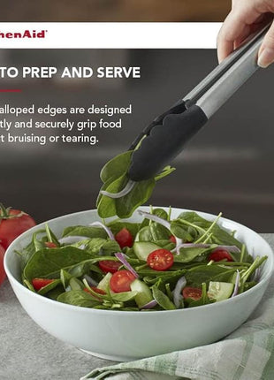 KitchenAid Silicone Tipped Stainless Steel Tongs, 12 Inch, Black