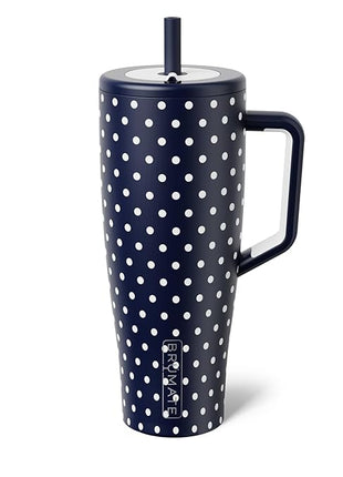BrüMate Era 40 oz Tumbler with Handle and Straw | 100% Leakproof Insulated Water Bottle Tumbler with Lid and Straw | Made of Stainless Steel | Cup Holder Friendly | 40oz (Navy Polka Dots)