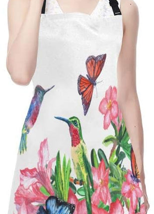 EKOBLA Hummingbirds Aprons Watercolor Painting Butterflies Blossoming Flowers Colorful Waterproof Resistant Chef Cooking Kitchen BBQ Adjustable Aprons for Women Men 27x31 Inch