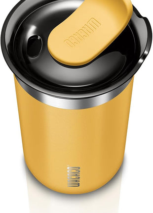 WACACO Octaroma Lungo Vacuum Insulated Coffee Mug, Double-wall Stainless Steel Travel Tumbler With Drinking Lid, 10 fl oz(300ml)， Amber Yellow