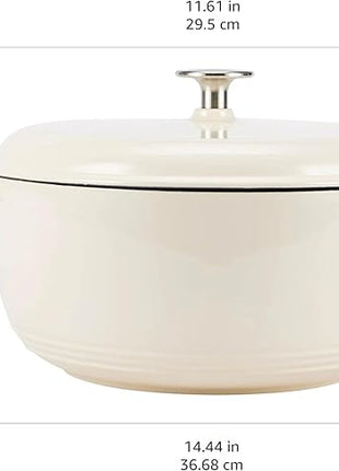 Amazon Basics Cast Iron Dutch Oven Pot with Lid, Enameled, Round, Dual Handles, Heavy-Duty, Large, 7.3-Quart, White