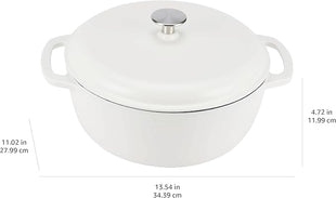 Amazon Basics Cast Iron Dutch Oven Pot with Lid, Enameled, Round, Dual Handles, Heavy-Duty, Medium, 6-Quart, Matte White