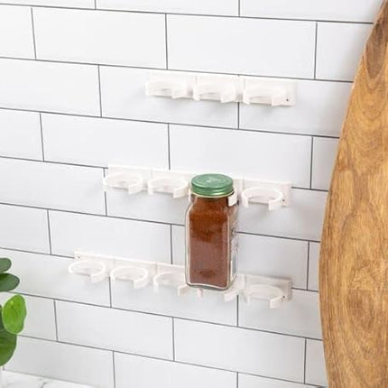 Spice Clip Grippers For Cabinet Doors - Organizer for Spices - Spice Rack Holds15 Spice Jars - Extemely Strong 3M Adhesive Gripper In White For Pantry 15 Ct