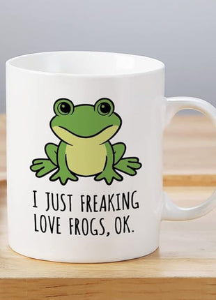 LOZACHE Cute Frog Coffee Mug, 11oz, Ceramic Tea & Milk Cup, Funny Gag Gift, White Elephant, for Frog Lovers