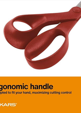 Fiskars All-Purpose Left-Handed Scissors, Gifts for Mom, Ergonomically Contoured, Stainless Steel, 8", Red