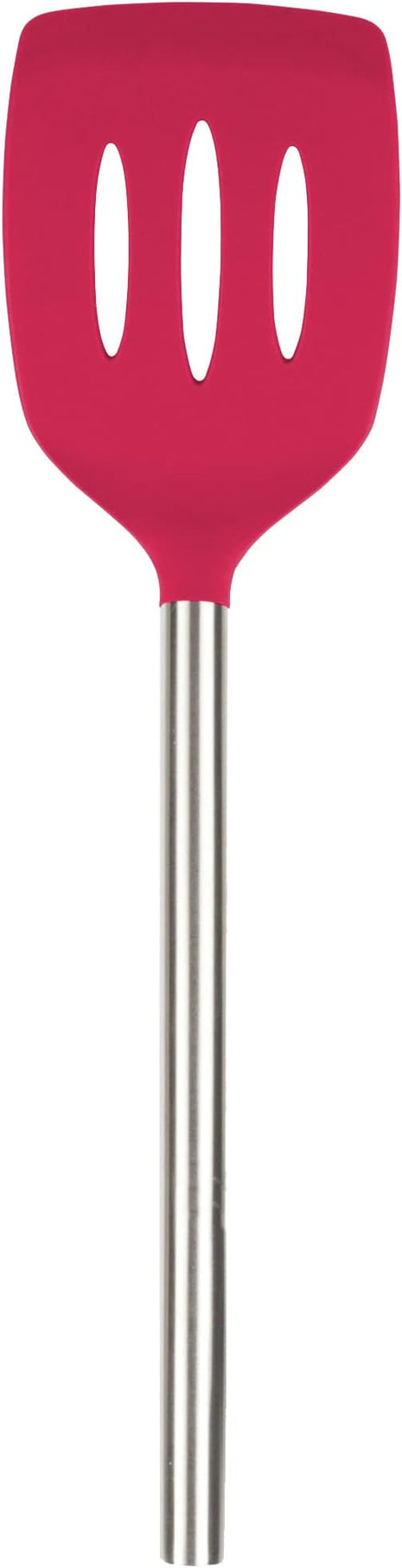 Tovolo Silicone Slotted Turner with Stainless Steel Handle, Pancake Spatula, Scratch-Resistant Kitchen Utensil for Nonstick Cookware & Cast Iron Skillets, Viva Magenta
