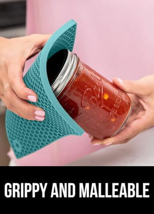 GORILLA GRIP BPA-Free Soft Silicone Oven Mitts and Pot Holders Sets, Heat Resistant Waterproof Cooking Gloves, Thick Cotton Lining, Flexible Gripping for Baking Grilling, Kitchen Trivets, Turquoise