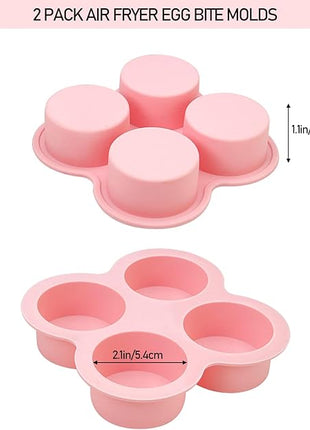 HUIKANGSHENG 2 Pack Air Fryer Egg Bite Molds, 4-Cup Silicone Mini Round Muffin Pans for Oven, Air Fryer & Pot, Reusable Non-Stick Baking Molds (Pink)