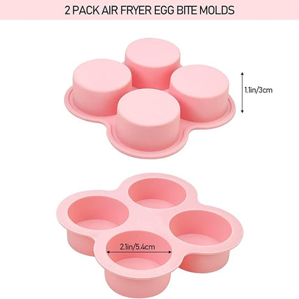 HUIKANGSHENG 2 Pack Air Fryer Egg Bite Molds, 4-Cup Silicone Mini Round Muffin Pans for Oven, Air Fryer & Pot, Reusable Non-Stick Baking Molds (Pink)