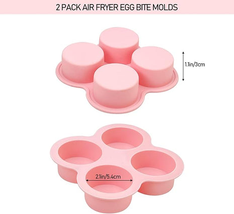 HUIKANGSHENG 2 Pack Air Fryer Egg Bite Molds, 4-Cup Silicone Mini Round Muffin Pans for Oven, Air Fryer & Pot, Reusable Non-Stick Baking Molds (Pink)