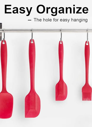 Rubber Spatula Silicone Spatulas Heat Resistant with Stainless Steel Core Spatulas for Cooking Baking Nonstick Kitchen Spatula Utensils Red Spatula Set of 4
