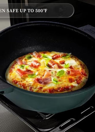 TIBORANG 8 in 1 Multipurpose 11 Inch 5 Quart Heat Indicator Nonstick Deep Frying Pan with Glass Lid,Stay-cool Handle,Steamed Grid,PFOA-Free,Dishwasher&Oven Safe,Works with All Stovetops(Green)