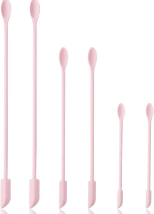6 Pieces Multi Size Makeup Spatula, Beauty Spatula, Mini Small Silicone Spatula Set for Beauty and Kitchen, Tiny Scraper for Jar, Kitchen Bottles, Cosmetic (Pink)
