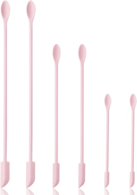 6 Pieces Multi Size Makeup Spatula, Beauty Spatula, Mini Small Silicone Spatula Set for Beauty and Kitchen, Tiny Scraper for Jar, Kitchen Bottles, Cosmetic (Pink)