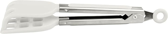 Tovolo Waffle Tongs Mini Silicone Kitchen Tongs for Cooking Serving Flat Stainless Steel Small Tongs with Silicone Tips for Salads Belgian Waffles Air Fryer Appetizers Dishwasher Safe White