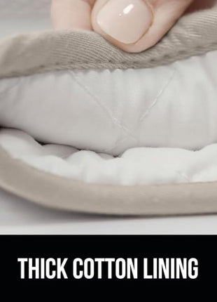 GORILLA GRIP BPA-Free Soft Silicone Oven Mitts, 14.5x8.3, Heat Resistant and Waterproof Cooking Gloves, Thick Cotton Lining, Flexible Gripping for Baking Grilling, Kitchen Potholders Set of 2, Almond