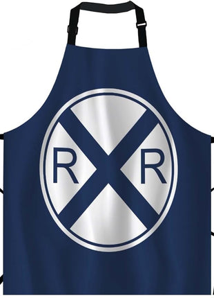 EKOBLA Traffic Sign Aprons Train Railroad Crossing Dark Blue White Waterproof Resistant Chef Cooking Kitchen BBQ Adjustable Aprons for Women Men 27x31 Inch