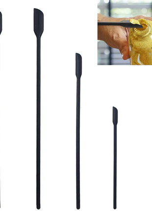 Mini Silicone Spatula Set- Small Rubber Spatula for Makeup- Thin Jar Scraper for Kitchen(4 PACK) (Black)