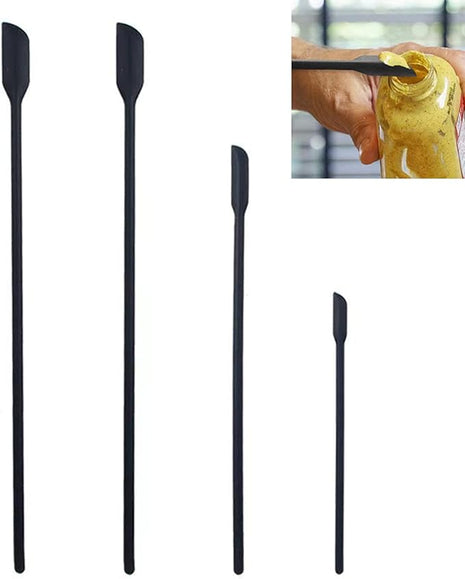 Mini Silicone Spatula Set- Small Rubber Spatula for Makeup- Thin Jar Scraper for Kitchen(4 PACK) (Black)