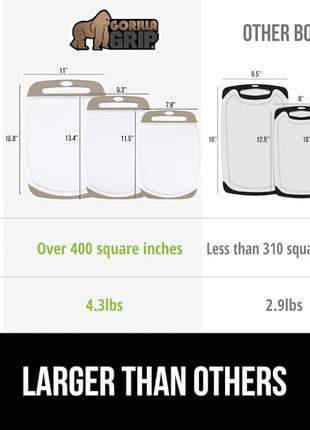 GORILLA GRIP BPA-Free Reversible Kitchen Cutting Board Set of 3, US Designed, Nonporous, Juice Grooves Catch Liquid, Slip Resistant Border, Dishwasher Safe, Durable Large Food Chopping Boards, Almond