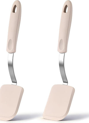 Silicone Cookie Spatula Turner 2 Pack Mini Brownie Spatula Flexible Kitchen Small Silicone Turner for Nonstick Cookware Heat Resistant No Scratch Flipper for Egg Pancake(Khaki)