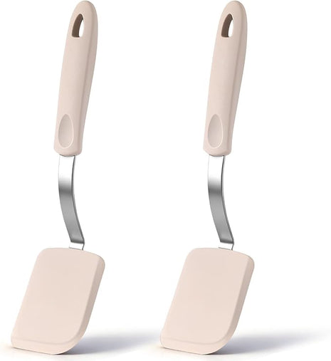 Silicone Cookie Spatula Turner 2 Pack Mini Brownie Spatula Flexible Kitchen Small Silicone Turner for Nonstick Cookware Heat Resistant No Scratch Flipper for Egg Pancake(Khaki)