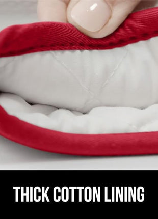 GORILLA GRIP BPA-Free Soft Silicone Oven Mitts, Heat Resistant and Waterproof Cooking Gloves, Thick Cotton Lining, Flexible Gripping Kitchen Potholders Set of 2, Christmas Kitchen Decor, 12.5x8.3, Red