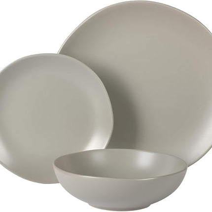 Gibson Home Bethel 18 Piece Plates and Bowls Ceramic Stoneware Organic Shape Dinnerware Set (Service for 6) - Matte Grey