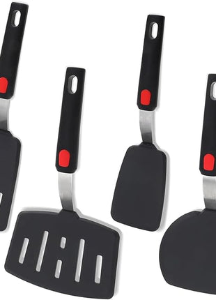 Silicone Spatula Turner Set of 4, Wiztoynia 600°F Heat Resistant Cooking Spatulas for Nonstick Cookware, BPA Free Rubber Spatula Large Kitchen Utensils Set for Egg, Pancake, Burger, Fish