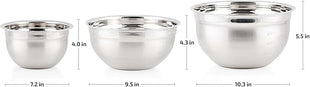 OVENTE Mixing Bowl Set with Lids, 3-Piece Stainless Steel Nesting Bowls for Easy Food Storage, Stackable Design, Kitchen Essential for Baking, Cooking and Prepping, Size 5, 3.5, 1.5QT, Silver BM46333S