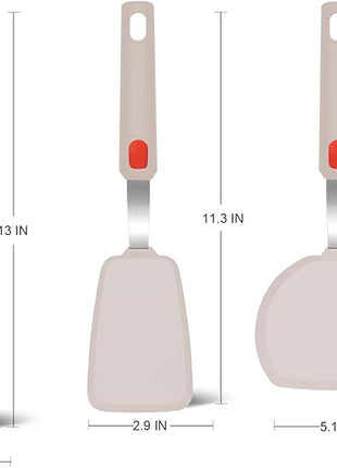 Beijiyi Silicone Spatula Turner Set of 3, 600°F Heat Resistant Nonstick Turner Spatulas for Kitchen Use, Large Flexible Silicone Cooking Utensils Rubber Spatula Set for Egg, Pancake, Fish (Khaki)