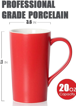 Smilatte 20 Ounces Extra Large Coffee Mug, M007 Plain Tall Big Ceramic Latte Milk Tea Cup with Handle for Dad Men Women, Christmas Red