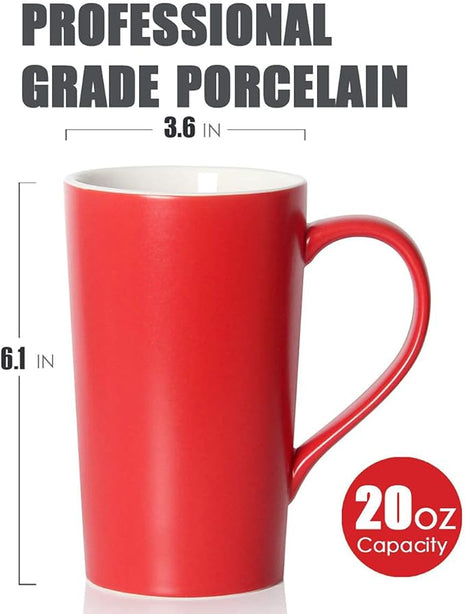 Smilatte 20 Ounces Extra Large Coffee Mug, M007 Plain Tall Big Ceramic Latte Milk Tea Cup with Handle for Dad Men Women, Christmas Red