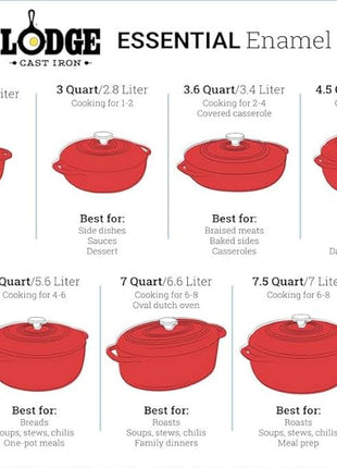 Lodge 6 Quart Enameled Cast Iron Dutch Oven with Lid – Dual Handles, Oven Safe up to 500°F, Stovetop Compatible – Marinate, Cook, Bake, Refrigerate & Serve – Oyster White