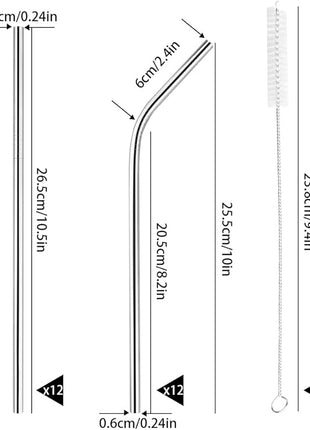 [24 PCS] Extra Long 10.4 inch Value Pack Reusable Stainless Steel Straws Combinations, Tomorotec Metal Straw Sets with Cleaning Brushes, 12 Straight 12 Bent For Tumblers Beverage Drinks Cocktail