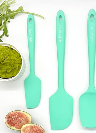 Elihome Chef Series 3 Piece Silicone Spatula Set - 600°F Heat Resistant Non Stick Rubber Kitchen Scraper Spatulas for Cooking, Baking, and Mixing – BPA Free and LFGB Certified Silicone, Green Color