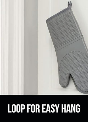 GORILLA GRIP BPA-Free Soft Silicone Oven Mitts, 14.5x8.3, Heat Resistant and Waterproof Cooking Gloves, Thick Cotton Lining, Flexible Gripping for Baking Grilling, Kitchen Potholders Set of 2, Gray