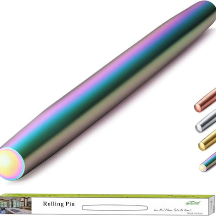 Berglander Rainbow Rolling Pin, 16.7 Inches Stainless Steel Colorful Matte Finish With Rainbow Titanium Plating Rolling Pin For Baking Pizza Dough, Pie, Cookie, Gift Ideas For Bakers.