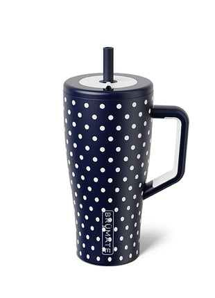 BrüMate Era 30 oz Tumbler with Handle & Straw | 100% Leakproof Insulated Water Bottle Tumbler with Lid & Flexible SoftSip Straw | Made of Stainless Steel | Cup Holder Friendly | 30oz (Navy Polka Dots)
