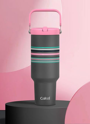 40 oz Tumbler with Handle Flip Straw, Vacuum Insulated Tumblers with Flip Straw and Top Handle, Reusable Insulated Cup for Home, Outdoors, Leakproof, Fits in Cup Holder, Cold for 30 Hours