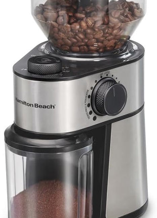 Hamilton Beach Electric Burr Coffee Grinder with Large 16oz Hopper & 18 Settings For 2-14 Cups, Stainless Steel (80385)