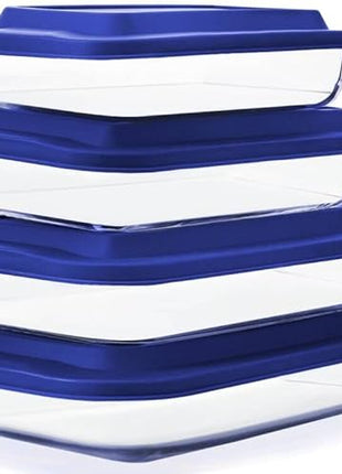 8-Piece Deep Glass Baking Dish Set with Plastic lids,Rectangular Glass Bakeware Set with Lids, Baking Pans for Lasagna, Leftovers, Cooking, Kitchen, Freezer-to-Oven and Dishwasher, Blue