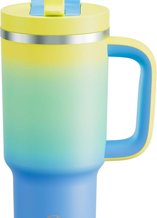 32 oz Tumbler with Handle and Straw: Stainless Steel Insulated Tumbler Keeps Cold for 24 Hours, Leakproof Travel Cup Fits in Cup Holder and BPA-Free, Soft Lagoon