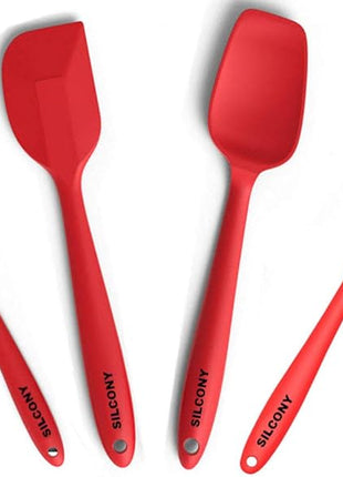 Set of 4 Pure Silicone Spatulas Spoon Pastry Basting Brush Heat Resistant (11"-8.4") (4, Spatula Set - Red)
