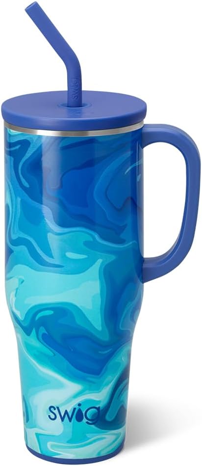 Swiglife 40oz Mega Mug, 40oz Tumbler with Handle and Straw, Extra Large Insulated Tumblers, Cup Holder Friendly Travel Mug (Blue Lagoon)
