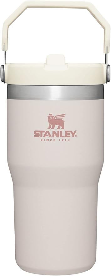 Stanley IceFlow Flip Straw Tumbler with Handle 20 oz | Twist On Lid and Flip Up Straw | Leak Resistant Water Bottle | Insulated Stainless Steel |BPA-Free | Rose Quartz