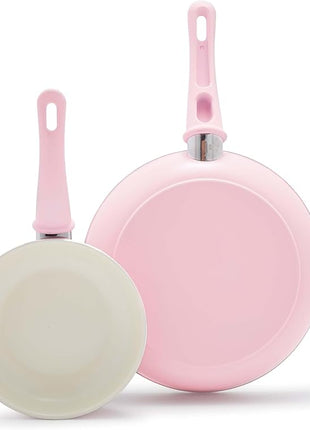 GreenLife Non Stick Fry Pan Set (7" & 10"), Non-Toxic PFAS-Free Ceramic Skillets, Dishwasher & Oven Safe, Egg Omelet Frying Pans, Stay- Cool Handles, Kitchen Home Cooking Essentials, Pink