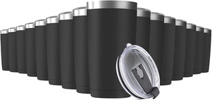 16 Pack 20oz Tumbler Vacuum Insulated Travel Mug with Lids, Stainless Steel Double Wall Bulk Cup for Home, Office, Outdoor Suitable for Vehicle Cup Holders (Black)