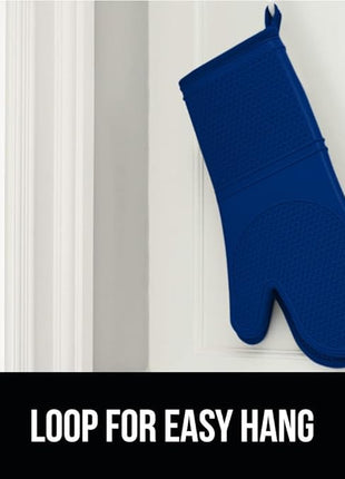 GORILLA GRIP BPA-Free Soft Silicone Oven Mitts, Heat Resistant and Waterproof Cooking Gloves, Thick Cotton Lining, Flexible Gripping for Baking Grilling, Kitchen Potholders Set of 2, 12.5x8.3, Blue